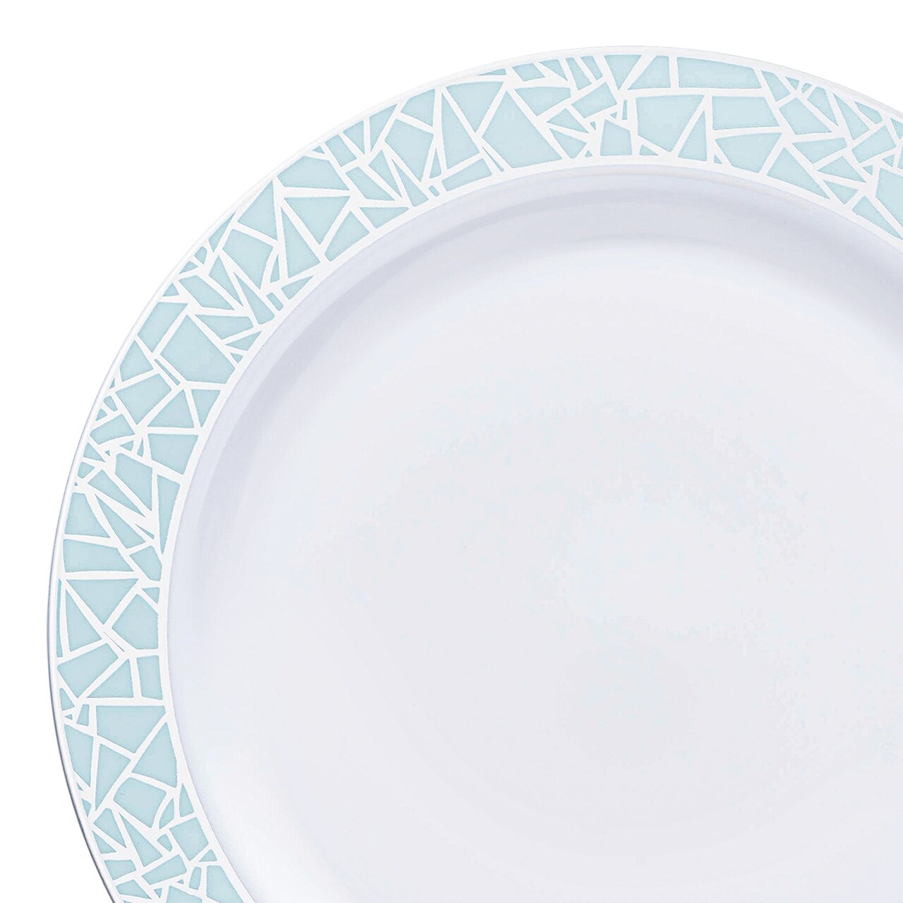 White with Turquoise Blue and Silver Mosaic Rim Round Plastic Appetizer/Salad Plates - 7.5" (120 Plates)